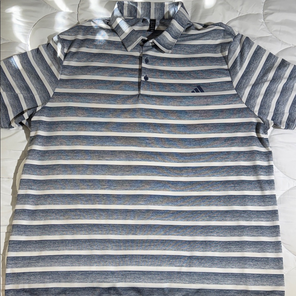 adidas Blue and Gray Striped Polo Shirt